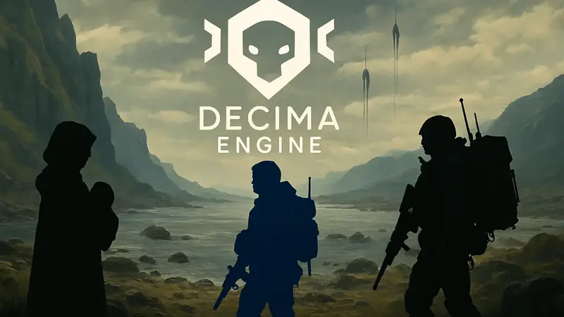Логотип Decima Engine и персонажи из игр Death Stranding.