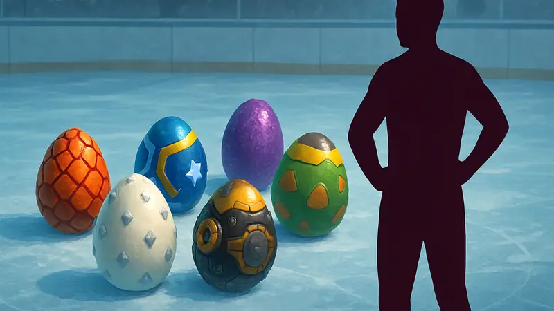 Изображение различных коллекционных яиц из игры Knockout, лежащих на льду.
