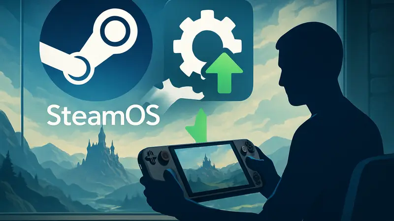 Логотип SteamOS, Steam Deck, обновление программного обеспечения, оптимизация GPU VRAM, игры