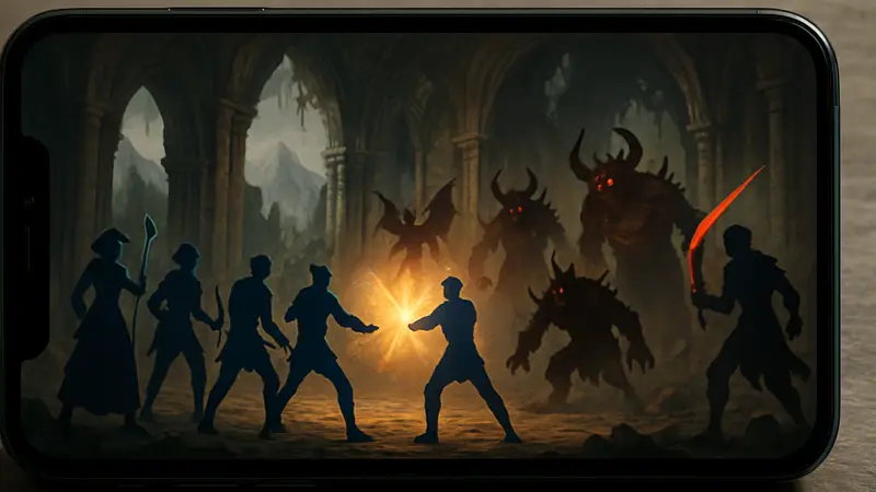 Скриншот игрового процесса UnGodly на мобильном телефоне, демонстрирующий персонажей и боевые эффекты