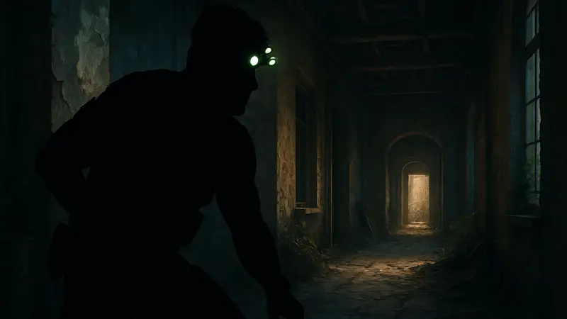 Силуэт Сэма Фишера из Splinter Cell Remake, скрывающийся в тени.