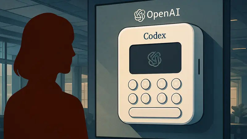 Тизер нового аппаратного устройства OpenAI для ИИ-помощника Codex, квадратный гаджет с кнопками
