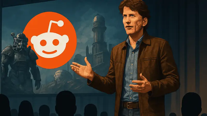 Тодд Говард на конференции, рассказывающий о влиянии Reddit на его идеи для игр.