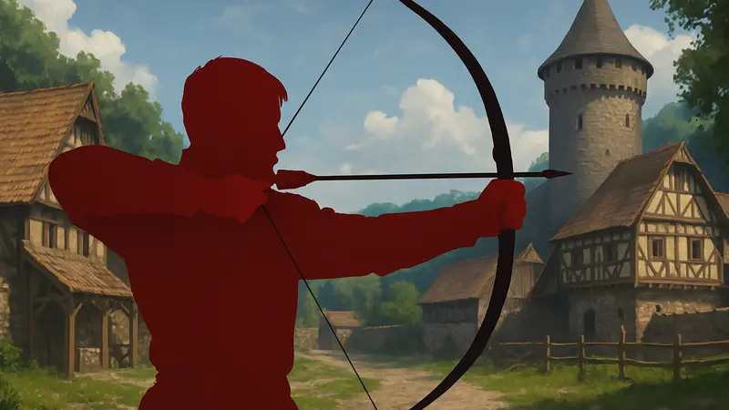 Игровой персонаж Генри из Kingdom Come Deliverance 2 с одним из лучших луков, готовящийся к выстрелу