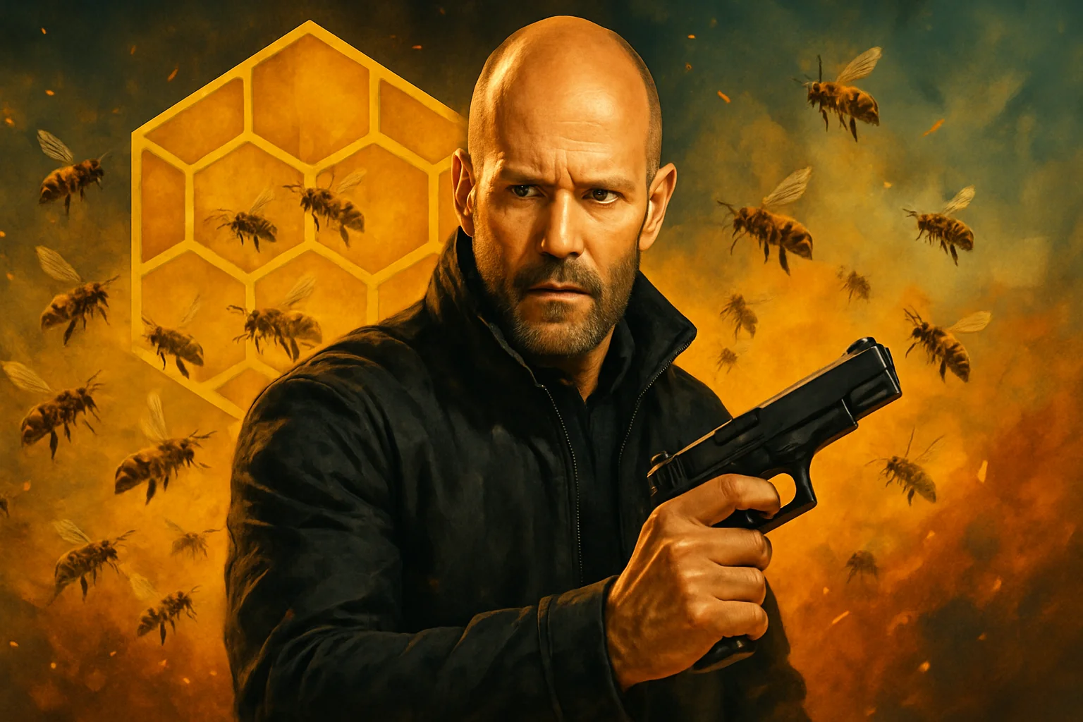 Джейсон Стэйтем в образе Пчеловода на постере фильма «Пчеловод 2»