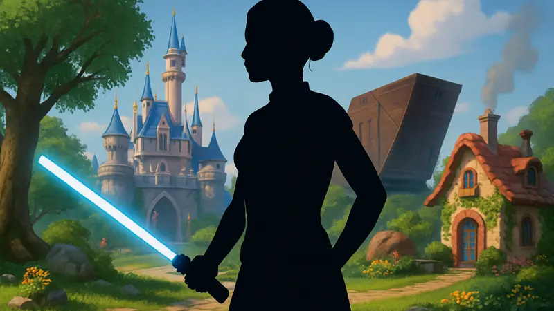 Персонаж Disney Dreamlight Valley в костюме Падме со световым мечом Энакина