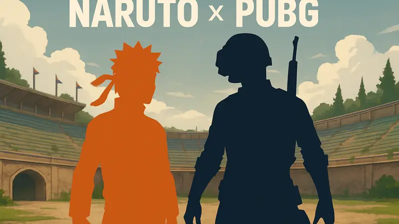 Персонажи Naruto и PUBG на фоне арены, объявление о коллаборации.