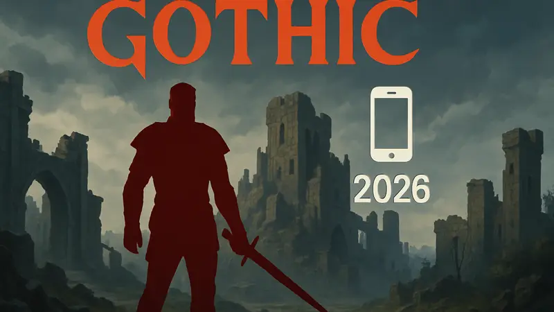 Обложка игры Gothic с главным героем на фоне разрушенного замка, анонс ремейка и мобильной версии 2026.