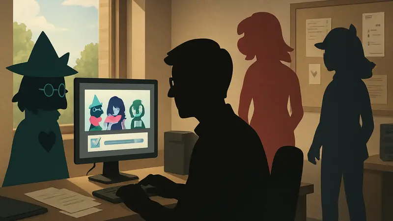 Тоби Фокс и персонажи Deltarune, символизирующие завершение разработки Главы 5 и переход к тестам.