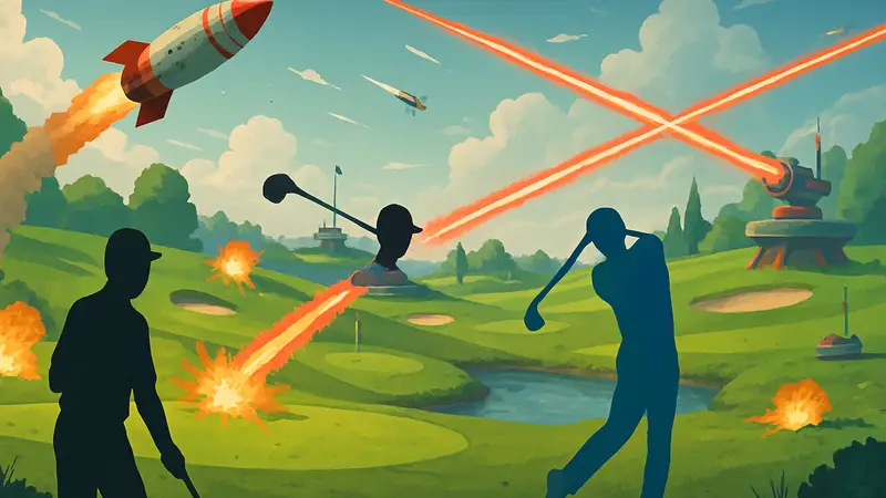 Хаотичный геймплей Super Battle Golf с ракетами и лазерами на поле