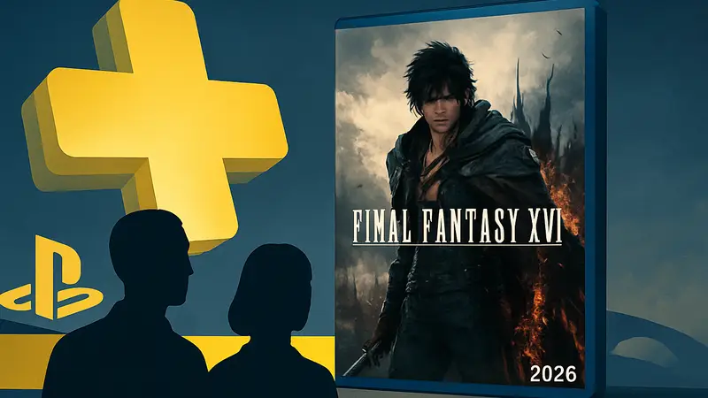 Обложка Final Fantasy 16 на фоне логотипа PS Plus Extra и Premium. Июнь 2026.