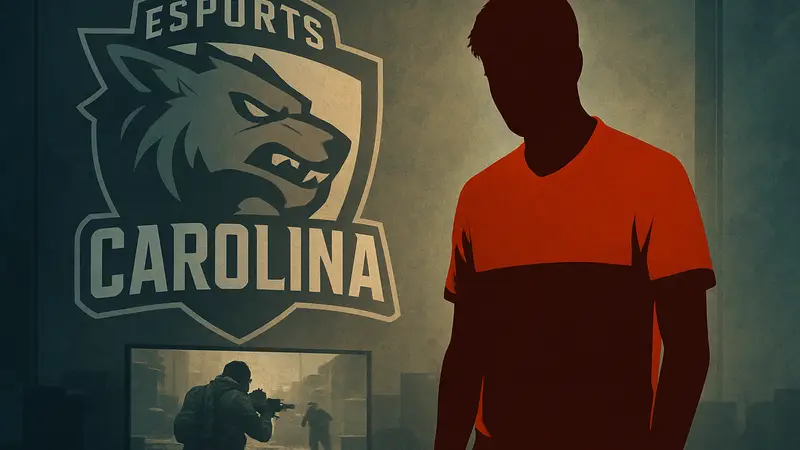 Игрок Nero из Call of Duty Esports Carolina на фоне логотипа команды, после скандала.