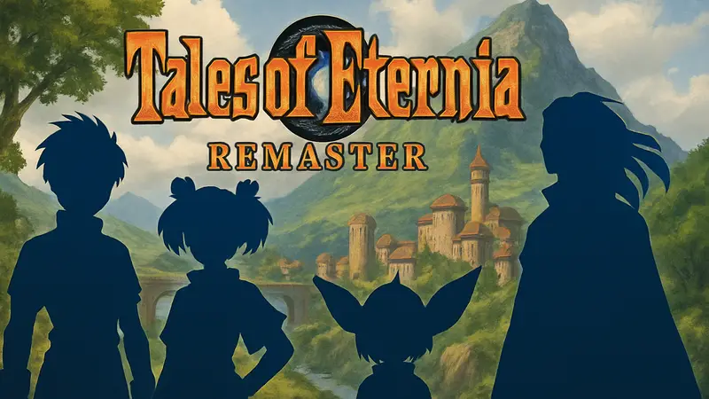 Логотип Tales of Eternia Remaster на фоне персонажей игры