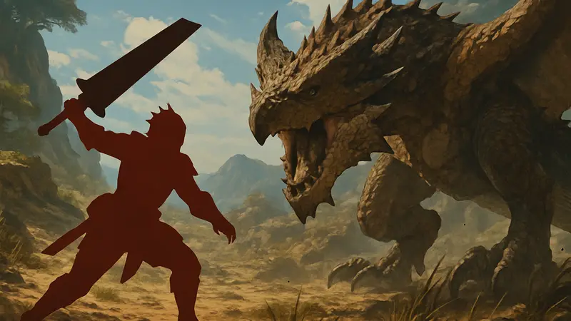 Игровой персонаж Monster Hunter Wilds в бою с монстром