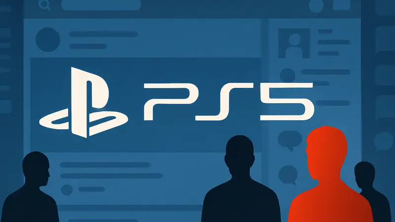 Логотип PlayStation 5 на фоне социальной сети, символизирующий ужесточение правил Sony