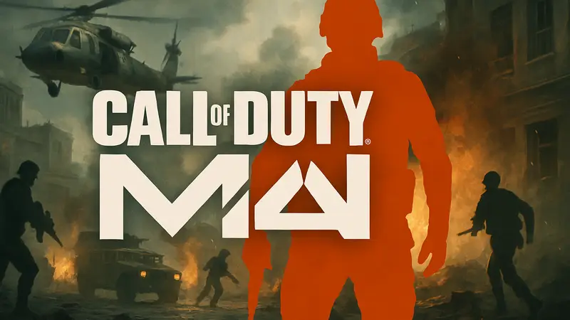 Логотип Call of Duty: Modern Warfare 4 на фоне кадров из анонсирующего трейлера.