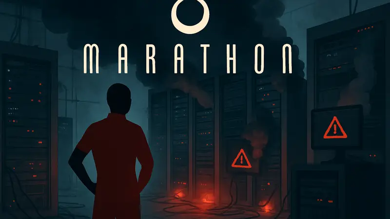 Логотип игры Marathon, изображение проблем с серверами Bungie.