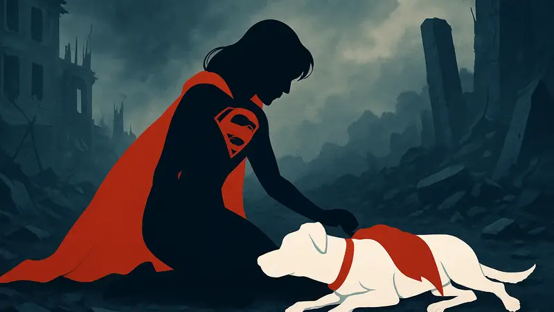 Супергёрл с Крипто, символизирующие драматический момент из трейлера нового фильма