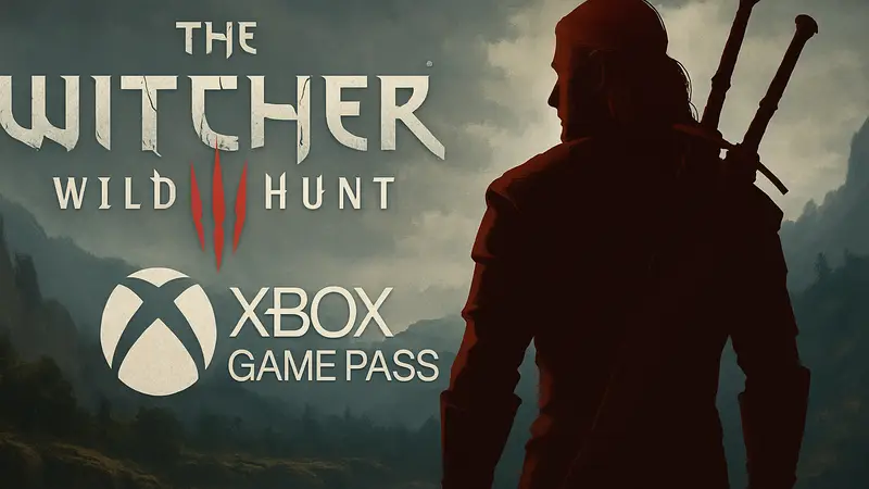 Геральт из Ривии на фоне логотипа The Witcher 3 и Xbox Game Pass, символизирующий возвращение игры.