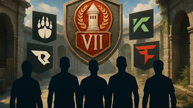 Логотип Roman Imperium Cup VII и команд, участвующих в плей-офф киберспортивного турнира по CS2.