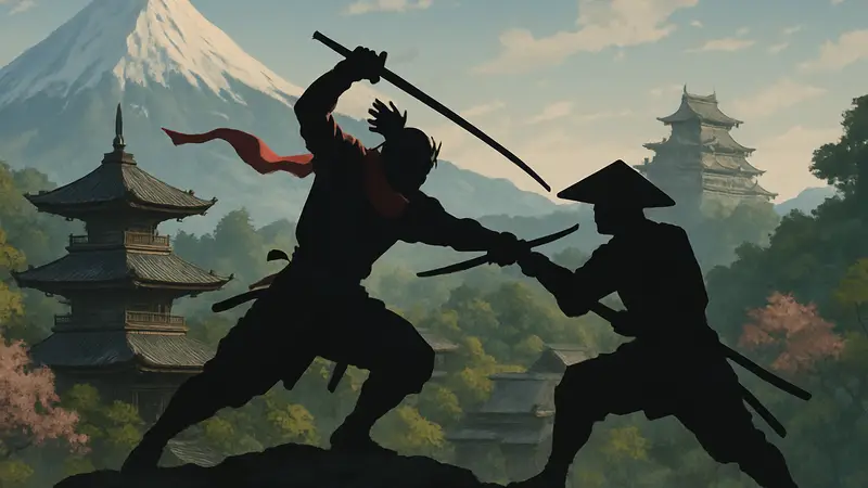 Аниме Sekiro: No Defeat, кадр из трейлера с Волком и боем, на фоне самурайских пейзажей.