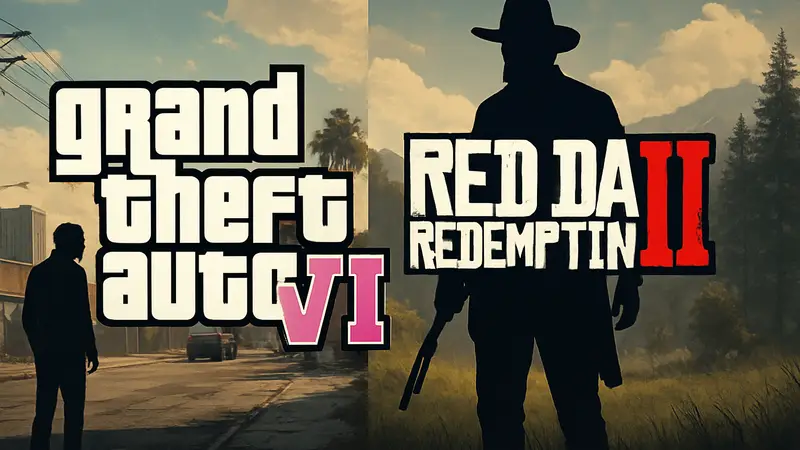 Логотипы игр GTA 6 и Red Dead Redemption 2, символизирующие пересечение игровых механик.