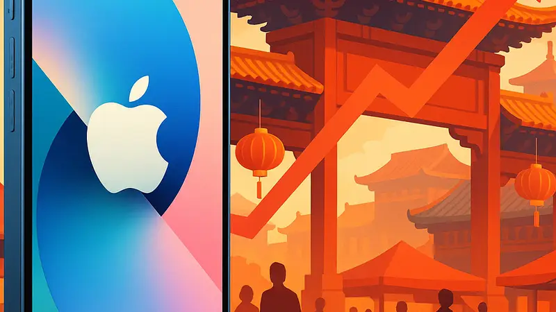 Смартфон Apple iPhone 17 на фоне китайского рынка, символизирующий высокие продажи.