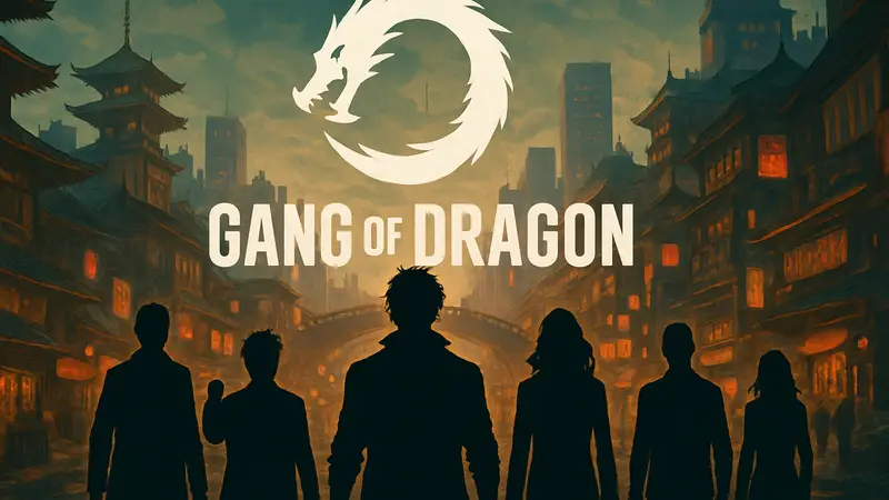 Логотип игры Gang of Dragon на фоне персонажей или игрового мира