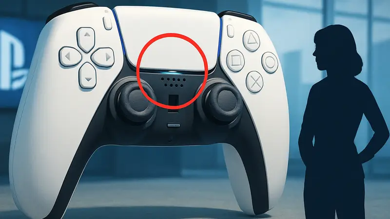 Изображение беспроводного контроллера PS5 DualSense с заметным дизайнерским недочетом.