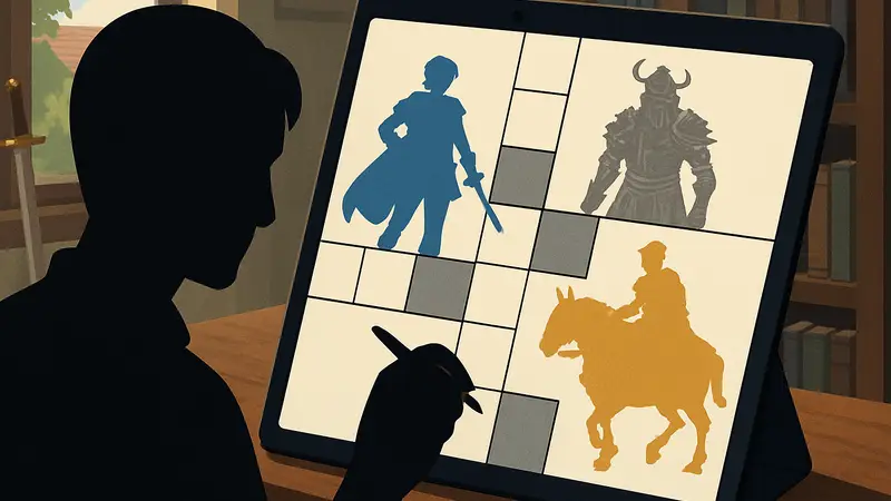 Мини-кроссворд GameRant с вопросами по Pokemon, Elden Ring и Fire Emblem на планшете.