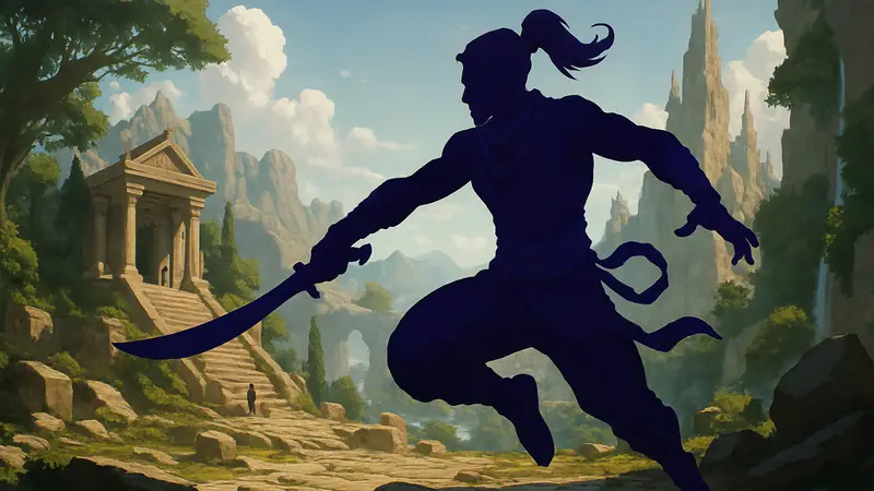 Главный герой Prince of Persia: The Lost Crown в динамичной позе на фоне игрового мира.