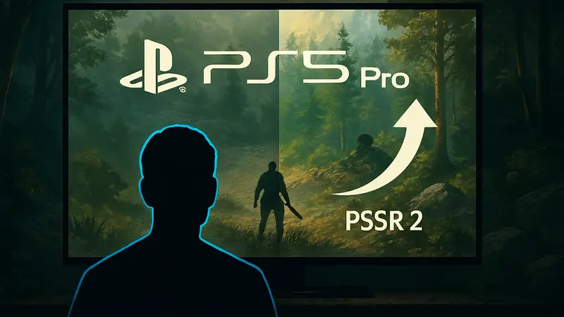 Логотип PS5 Pro или иллюстрация работы технологии апскейлинга PSSR 2