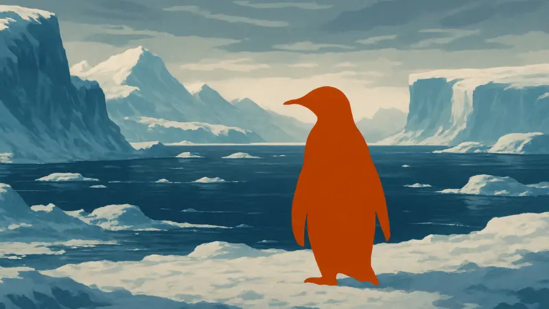 Скриншот из игры Penguin Colony, показывающий одинокого пингвина на фоне ледяного пейзажа.