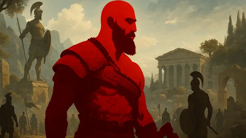 Иллюстрация Кратоса из God of War, возможно, с отсылкой к Спартанскому прошлому