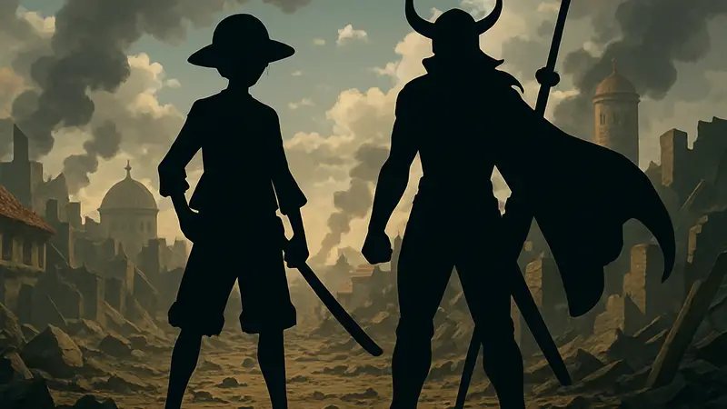 Луффи и Локи из One Piece, готовящиеся к битве.