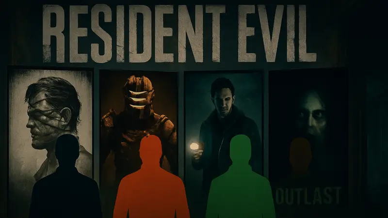 Обложки игр The Evil Within, Dead Space, Alan Wake 2 и Outlast на фоне логотипа Resident Evil.