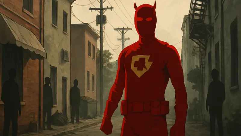 Кадр из фильма «Супер» Джеймса Ганна, показывающий главного героя в самодельном супергеройском костюме.