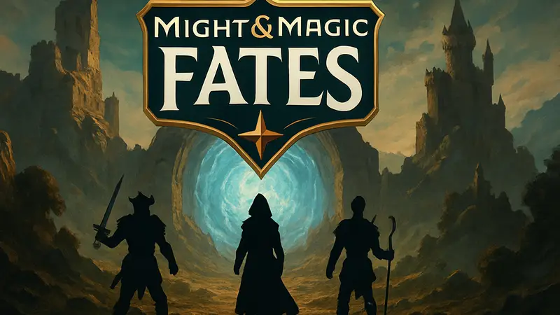 Логотип игры Might & Magic Fates, фэнтези стратегия с киберспортивным потенциалом.
