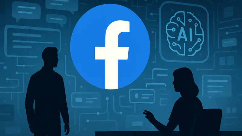 Логотип Facebook на фоне ИИ-интерфейса для создателей контента