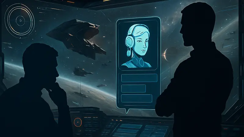 Игровой интерфейс EVE Online с новым чат-ботом Aura Guidance, помогающим новичкам, но вызывающим скепсис у опытных игроков.