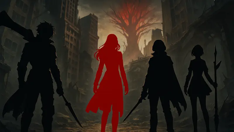 Персонажи из игры Code Vein 2 на фоне мрачного игрового мира, намекающие на разные концовки.