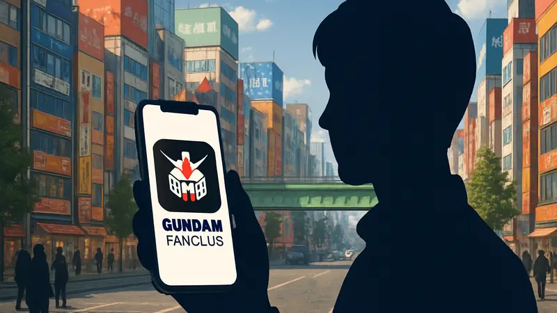 Логотип Gundam Fanclub на экране мобильного телефона в Японии.