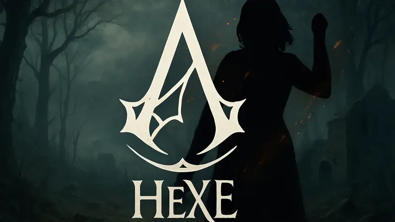 Логотип Assassin's Creed Hexe на тёмном фоне, символизирующий изменение геймплея и потерю магии