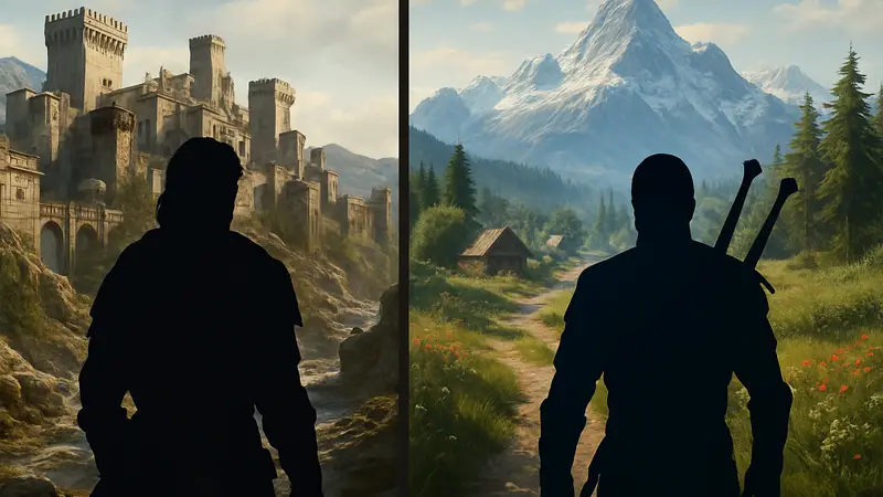 Скриншоты Crimson Desert и Ведьмака 3, показывающие сравнение графики и геймплея двух фэнтези RPG