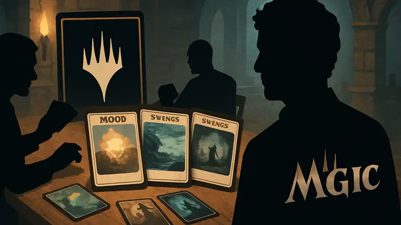 Набор карт Mood Swings с логотипом Magic The Gathering, демонстрирующий игровой процесс