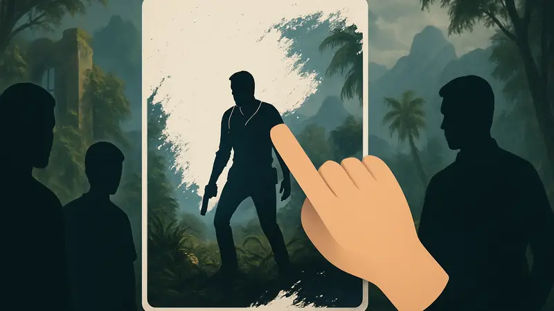 Игровой процесс Scratch & Peek: частично стёртая обложка видеоигры для угадывания.