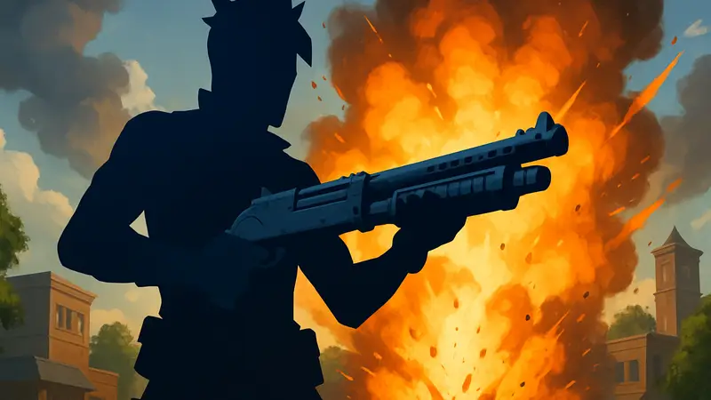 Игровой персонаж Fortnite держит дробовик, на фоне взрывов, демонстрируя новую мету.