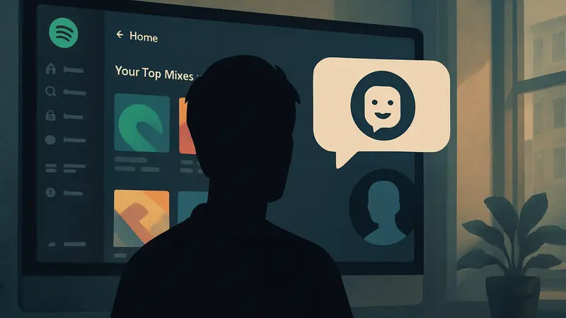 Интерфейс Spotify с диалоговым окном AI-помощника