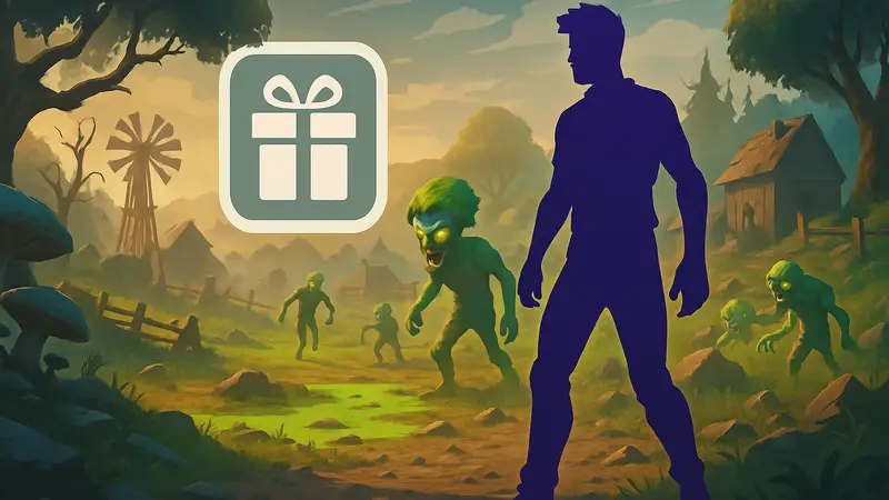 Игровой мир Fortnite Kick a Lucky Rot с иконкой подарка для ввода кодов и персонажем