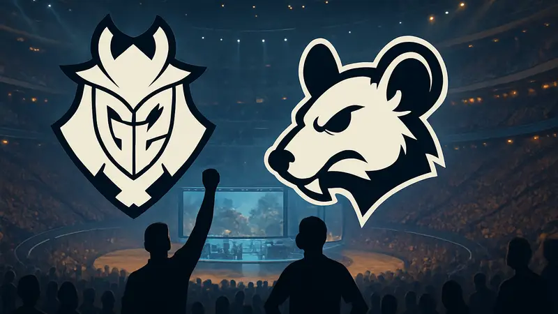 Логотипы команд G2 Esports и Los Ratones на фоне арены LEC Versus 2026.